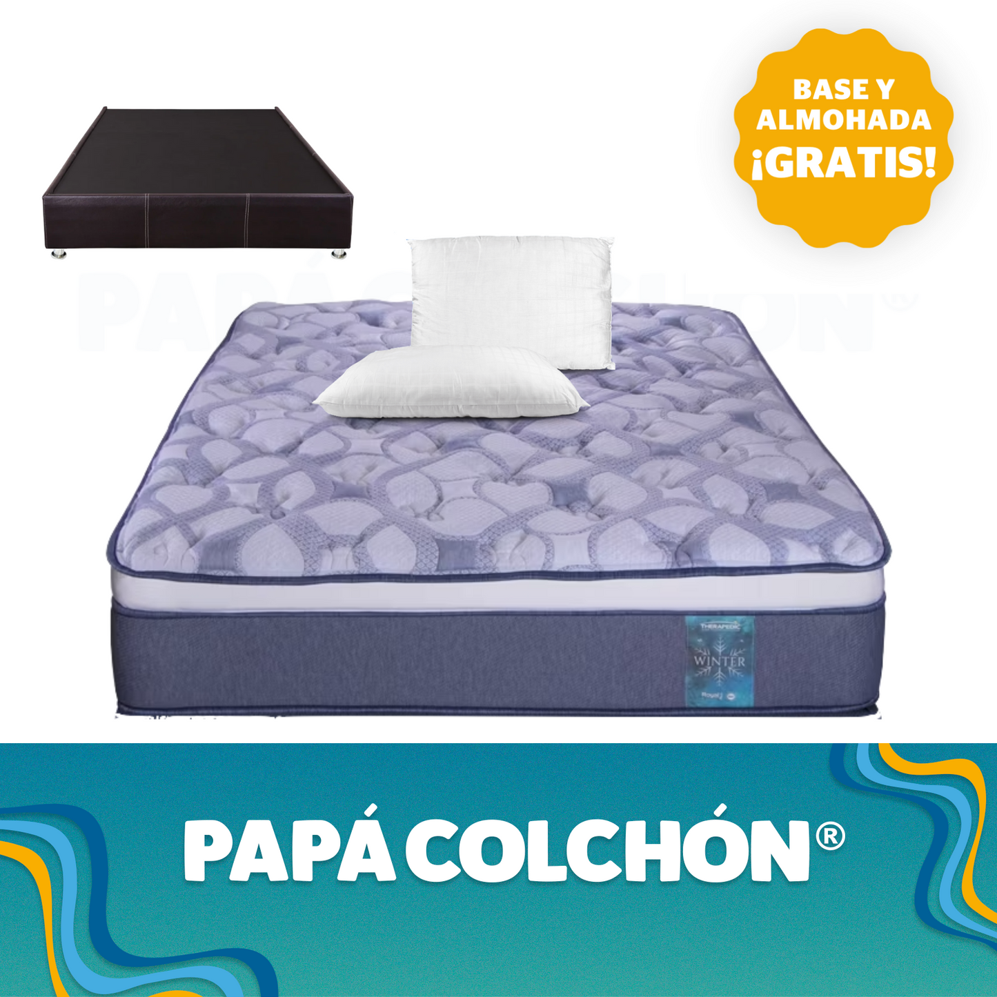 Colchón Therapedic Matrimonial Winter + Base y almohada ¡GRATIS!