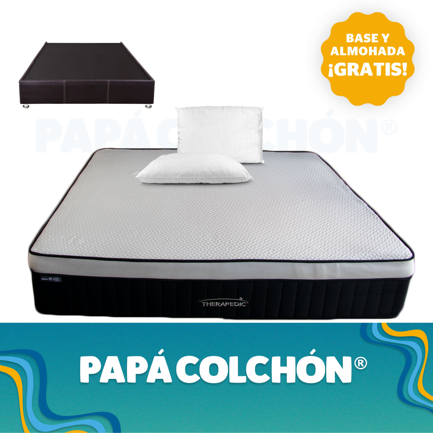 Colchón Queen Size Therapedic Nolan + Base y almohada ¡GRATIS!
