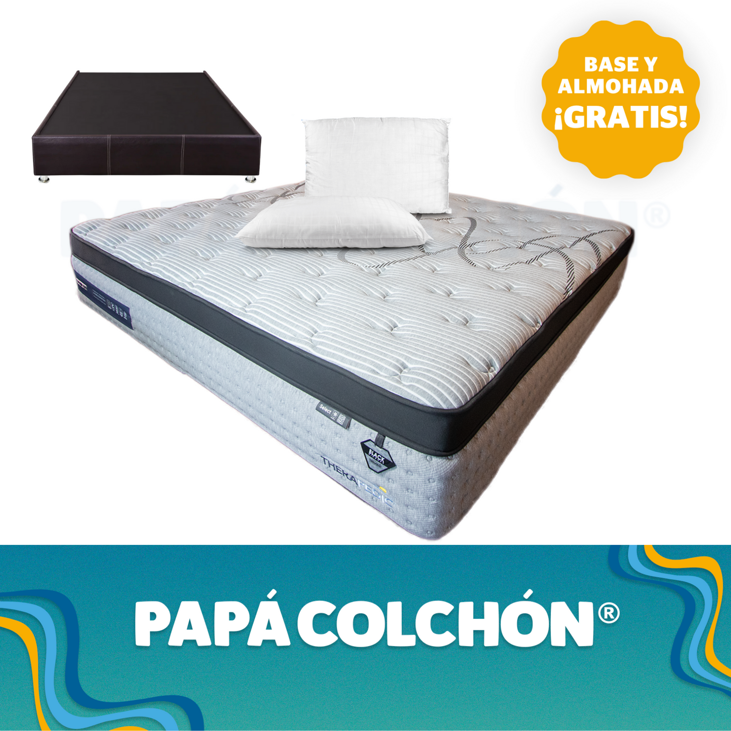 Colchón Matrimonial Therapedic Select + Base y almohada ¡GRATIS!