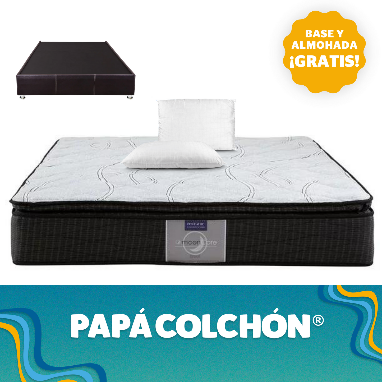 Colchón Restonic Matrimonial Bruce + Base y almohada ¡GRATIS!