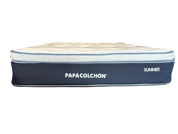 colchón individual, colchón con sistema pillow top, colchón con placas de espuma de poliuretano, colchón con tela importada de punto, colchón con resorte tipo bonell, colchón con resorte moldeado, colchón con alambre de alto carbono, colchón con resorte calibre 13, colchón con aislante aglomerado de fibra textil, colchón con fibra textil horneada, colchón con resinado con acrilato de polivinilo, colchón con gran firmeza, colchón con acojinamiento de placa, colchón con fibras sintéticas, colchón con placa